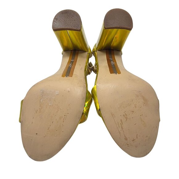 Holographic Sam Edelman Yaro Gold Ankle Strap Block Heel Sandals Womens US 7.5M - Picture 5 of 6